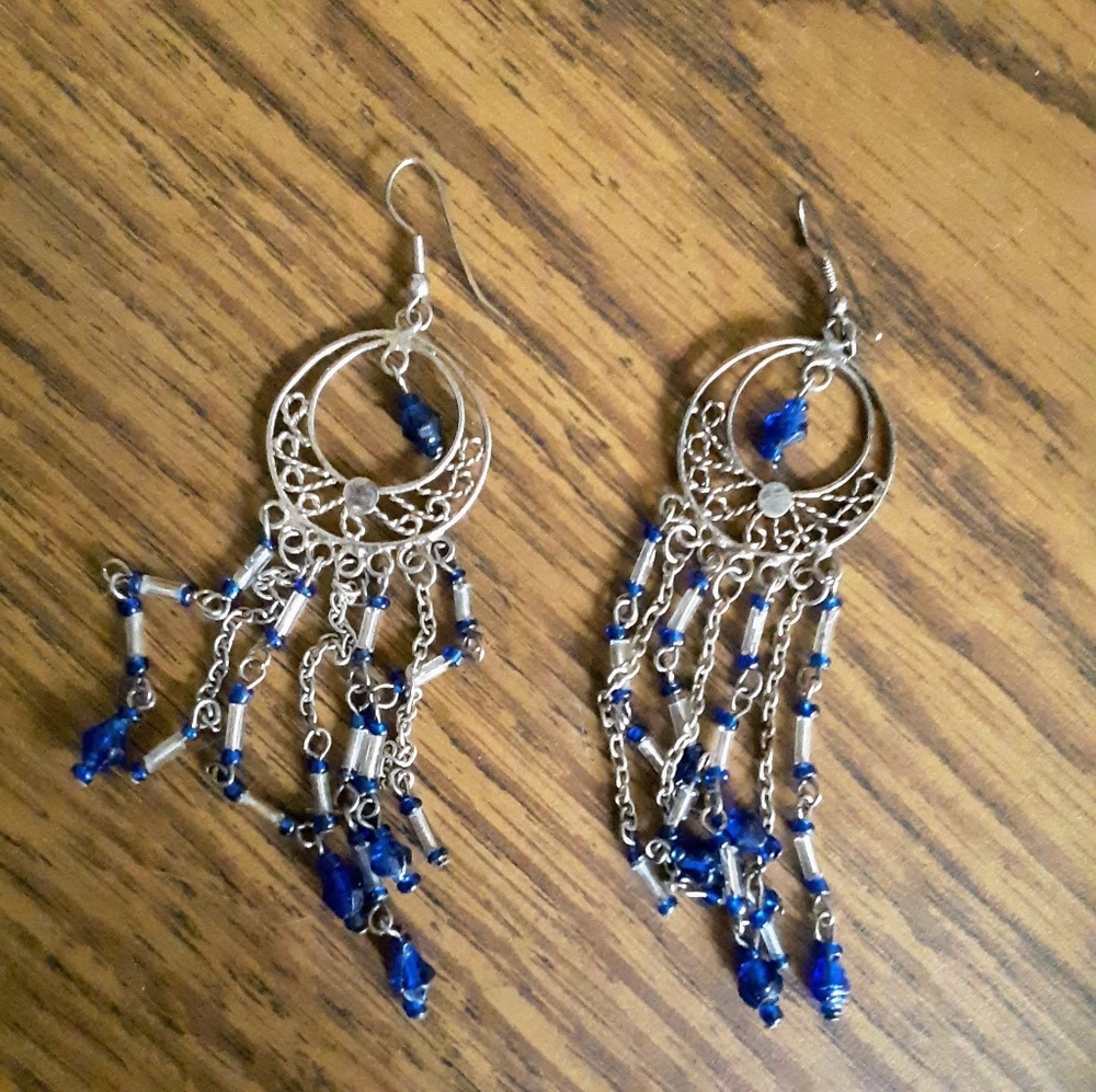 Vintage Beaded Silver Boho Style Earrings